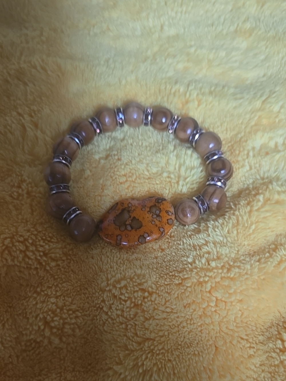Natural Brown Jasper Beaded Bracelet with Orange Jasper Accent